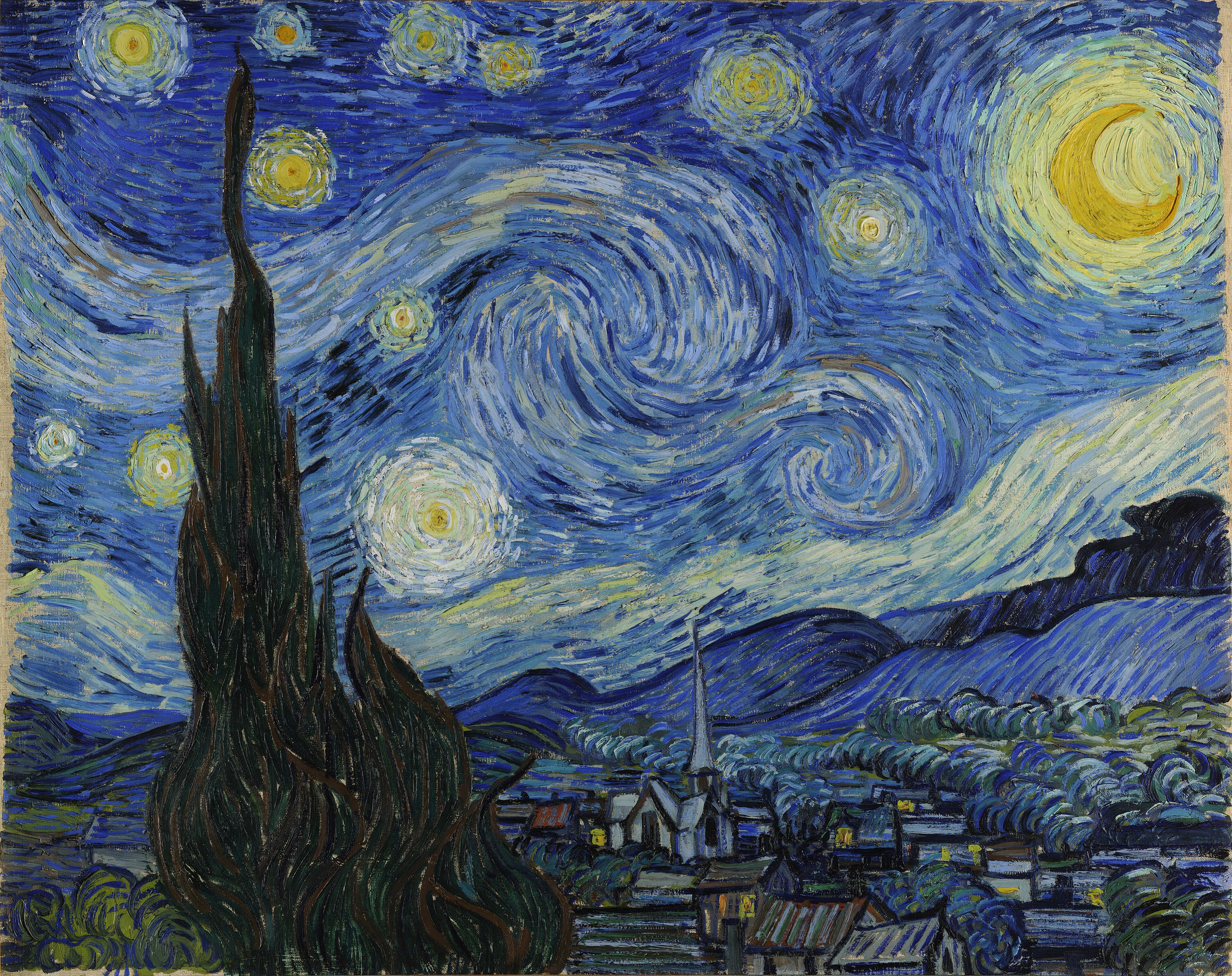 Sternennacht, Vincent van Gogh, 1889, Öl auf Leinwand, 73,7 × 92,1 cm, Museum of Modern Art (MoMA), New York City