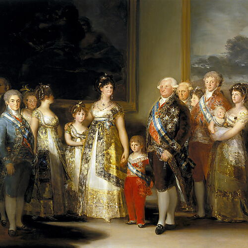 Francisco de Goyas Gruppenporträt Die Familie Karls IV. mit der spanischen Königsfamilie in prächtigen Hofgewändern