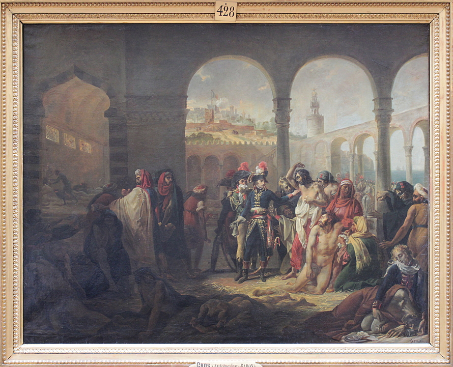Antoine-Jean Gros’ Gemälde Bonaparte besucht die Pestkranken von Jaffa mit Napoleon im Zentrum eines überfüllten Lazaretts