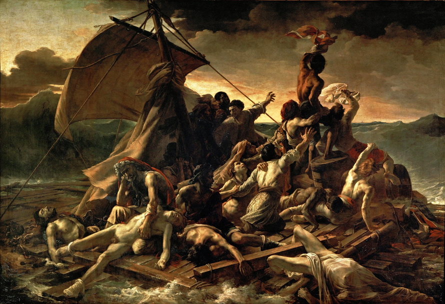 Théodore Géricaults Gemälde „Das Floß der Medusa“ mit Schiffbrüchigen auf einem Floß im bewegten Meer